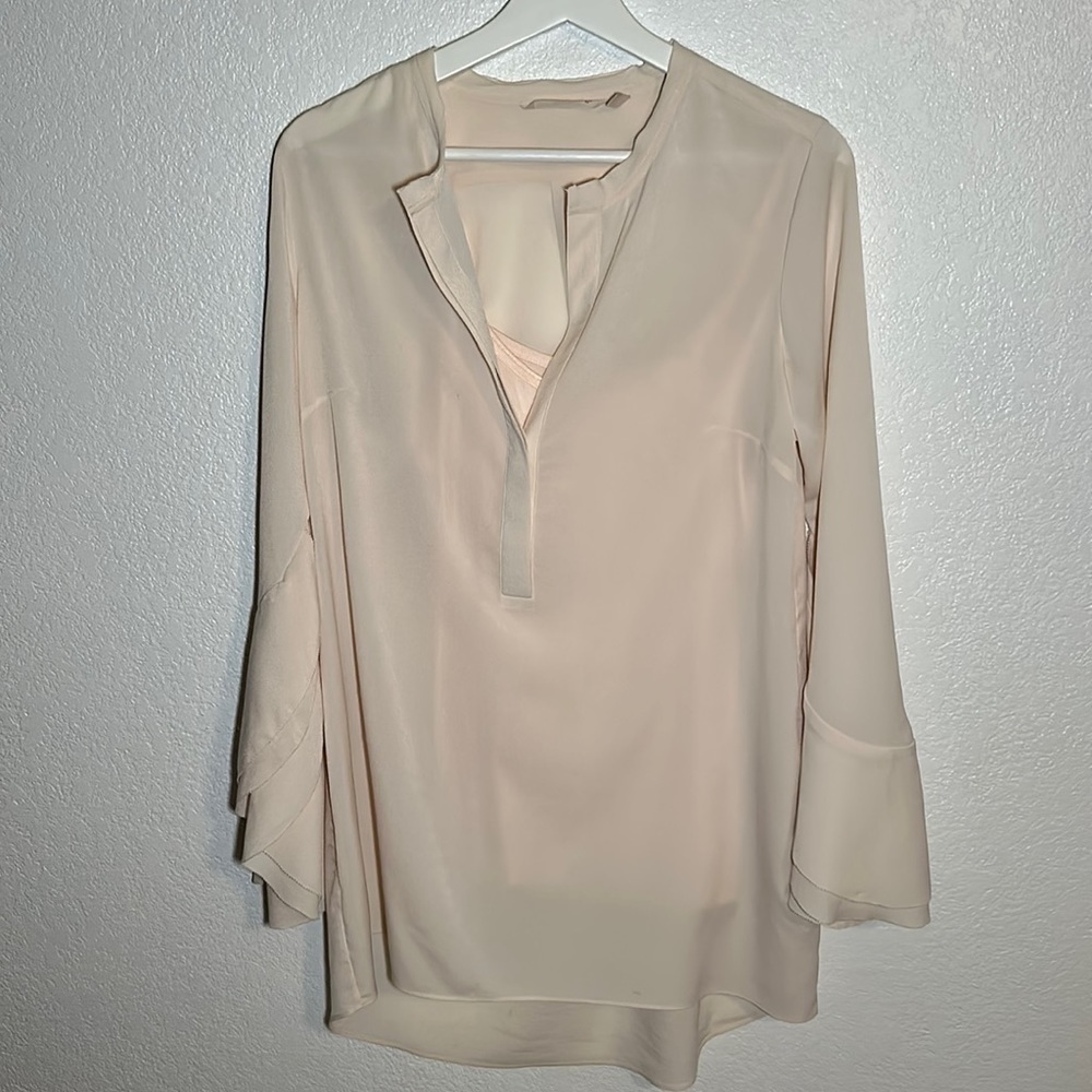 Soft Surroundings Cream Tunic Blouse Flowy Sleeves Matching Camisole Size Small